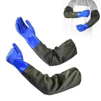 Produktbild von Gartenhandschuhe 70 cm, PVC, wasserdicht, blau, für Gartenarbeit