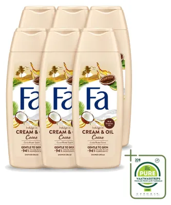 Image de 6 x Crème douche et huile Fa, saveur cacao, enrichie en beurre de cacao et huile de coco, 250 ml - Pack économique - 6 pièces