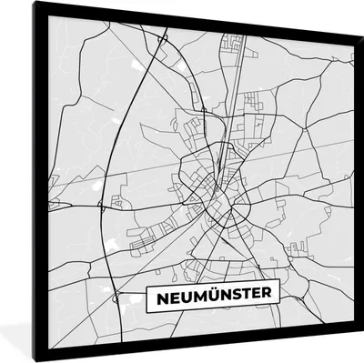 Produktbild von MuchoWow® Gerahmtes Poster Stadtplan - Karte - Neumünster - Deutschland 40x40 cm - Poster mit Schwarzem Bilderrahmen Wandposter Rahmen Foto Bilder - Mit Rahmen - Wanddekoration Schlafzimmer