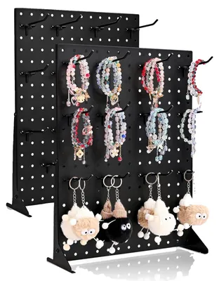 Produktbild von VEVOR Lochplatten-Displayständer, 43 x 33 cm Tischlochplatten-Displayständer, Zubehörregal-Organizer, verstärktes kaltgewalztes Stahl-Lochplattenpanel für Lebensmittel-Einzelhandelsgeschäfte und Schmuckgeschäfte, Schwarz (4 STÜCKE), 2 Packs