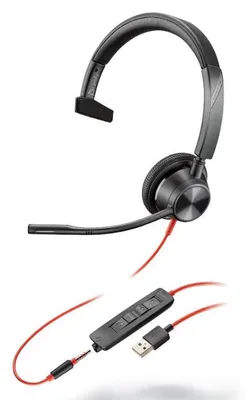Produktbild von POLY Blackwire 3315 USB-A + 3.5mm Mono Headset, Kabelgebunden, 20 - 20000 Hz, Büro/Callcenter, 102 g, Kopfhörer, Schwarz, Rot