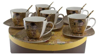 Obrázok produktu pre HOME ELEMENTS Súprava 6 kusov - šálky 250 ml s podšálkami a lyžičkami, Klimt Bozk