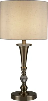 Produktbild von Tischleuchte Metall Stoff E27 Ø 30 cm rund 62 cm in Messing Antik Natur Klassisch
