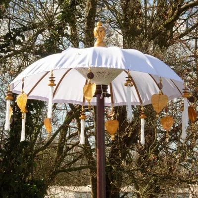 Produktbild von Bali Sonnenschirm Balinesischer Schirm Garten Baumwolle Sonnenschutz Handarbeit Retro Vintage Dekoschirm 2-teilig ca.86 Ø cm Flieder-Weiß