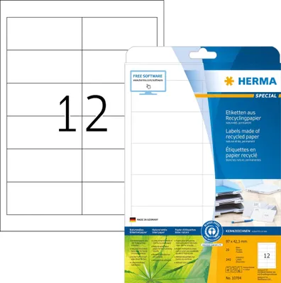 Zdjęcie produktu dla HERMA 10704, Wytłoczona etykieta, 9,7 cm, 4,23 cm, 12 szt.
