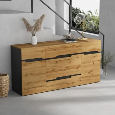 Produktbild von Sideboards mit 2 Schranktüren 4 Schublade, Kommode Esszimmerschrank, Beistellschrank 160*40*80cm