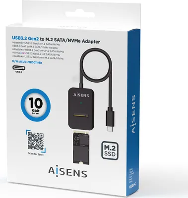 Obrázek produktu pro AISENS ASUC-M2D011-BK, SSD rámeček, M.2, SATA, 10 Gbit/s, USB konektivita, Černá