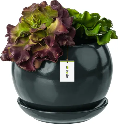 Produktbild von Blumentopf Blumenübertopf Graphit Kugel Blumenschale mit Untersetzer Rund BxH 140 mm x 130 mm Oberfläche Glanz Keramik Modern Glamour