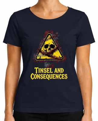 Produktbild von Tinsel and Consequences Totenkopf Lametta Warnschild Skull Gefahr Damen T-Shirt, Navy, L