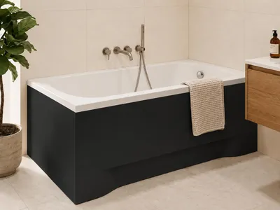 Produktbild von AQUA for you | Badewanne - Polimat Classic - Rechteckbadewanne – 180x80 cm - Universal - Weiß/Schwarz - mit schwarzer Verkleidung, Siphon, Füßen, KI-generiertes Bild