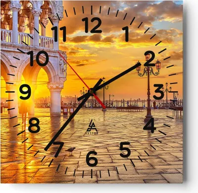 Produktbild von Wanduhr - Quadrat - Glasuhr - Venedig Stadt - 40x40cm - Schleichendes Uhrwerk - Lautlos - zum Aufhängen bereit - Dekoration Modern - Wanddekoration aus Glas - C4AC40x40-3665