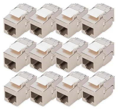 Produktbild von Digitus CAT 6A Kompakt-Keystone Modul, geschirmt, werkzeugfreier Montageanschluss, 12 Stk., Flach, Silber, RJ-45, Buchse, 10GBase-T, Nickel/Gold