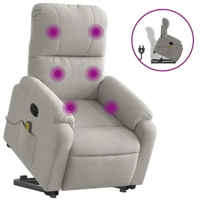 Immagine prodotto di vidaXL Poltrona per massaggi con ausilio per la posizione eretta tessuto in microfibra grigio chiaro
