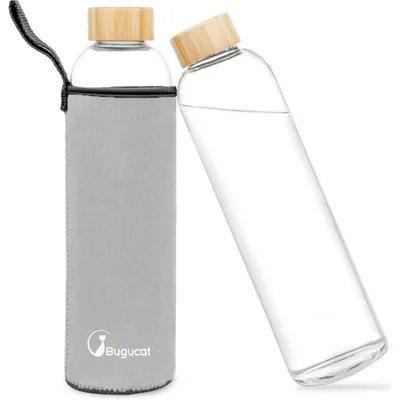 Produktbild von Trinkflasche Glas 1L mit Schutzhülle, Borosilikatglas, Grau