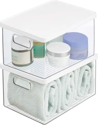 Produktbild von Organizer Aufbewahrungsbox Stapelbar 2er Set mit Deckel mDesign Transparent