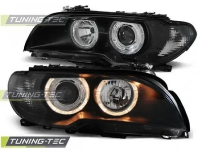 Immagine prodotto di Set di fari "Angel Eyes" di design, compatibili con BMW Serie 3 E46 Coupé / Cabrio (2003-2006), colore nero