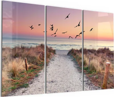 Produktbild von DEQORI Glasbild Echtglas 3x50x100 cm 'Strandaufgang zur Ostsee' Wandbilder XXL groß