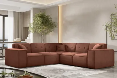 Produktbild von Ecksofa Designersofa CESINA in Stoff Opera Velvet Braun Seite Universal