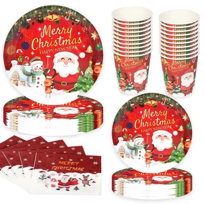Immagine prodotto di Omgoods - Set di 50 pezzi di stoviglie natalizie con motivi natalizi, ideali per decorare la tavola durante le festività