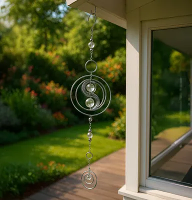 Produktbild von Yin-Yang Deko Hänger 58 cm - eleganter Metall Anhänger in Silber Mobile