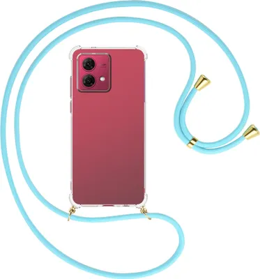 Produktbild von Handykette Backcover-Schutzhülle mit Band (Metall goldfarben) für Motorola Moto G84 5G (6.5'') - himmelblau