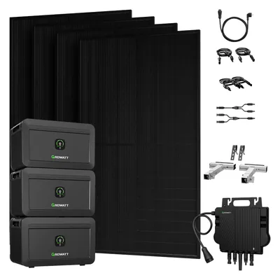 Produktbild von Powerness Balkonkraftwerk mit Speicher, 3x Growatt NOAH 2000 mit 2000W Module & Growatt 800W Mikro-Wechselrichter, 4x Balkon-Halterung(Silber) 0% VAT