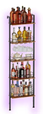 Produktbild von Freistehendes Flaschenregal - 5 Ebenen - Industrieller Stil - Schwarz - Mit Glashalter