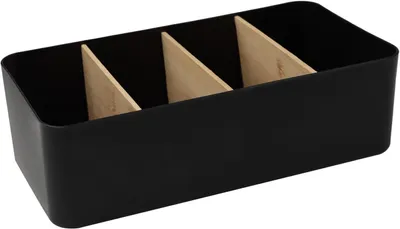 Produktbild von Schreibtisch Organizer, 4 Fächer, Multifunktionale Bambus Stifthalter, Schwarz, für Büromaterialien