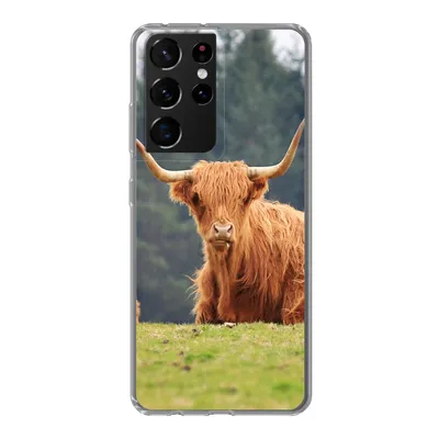 Produktbild von MuchoWow® Handyhülle Schutzhülle Hülle für Samsung Galaxy S21 Ultra Schottische Highlander - Gras - Wald Silikon Softcase Handy Hülle - Mobiltelefon