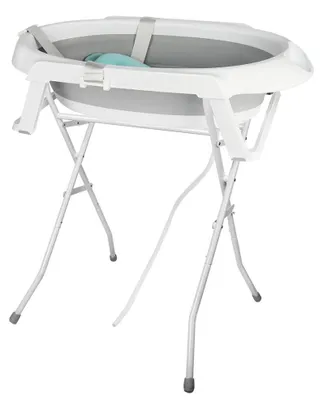 Image de Baignoire pour bébé - Baignoire pliable - Avec support - Coussin moelleux - Bouchon de vidange - Plastique PP - 0 à 6 mois - Gris