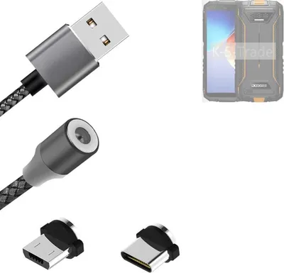 Produktbild von K-S-Trade Hochwertiges Magnet-Lade-kabel Sync-Kabel Daten-Kabel für Doogee S41T mit USB-Typ-C-Anschluss und Micro-USB-Anschluss 2A bis zu 480mbps