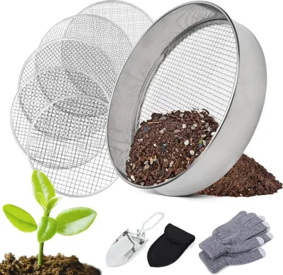 Productafbeelding van Tuinzeef 20 cm, 5 verwisselbare zeefinzetstukken, roestvrij staal, voor compost