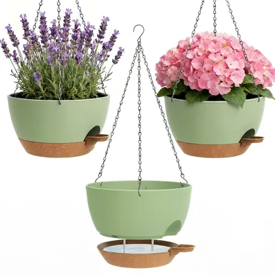 Image de Omgoods - Lot de 3 pots suspendus auto-arrosables, de 25 cm, pour intérieur et extérieur
