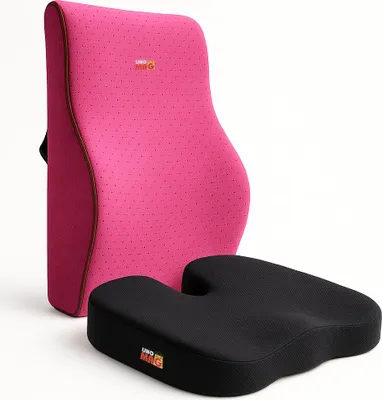 Produktbild von Set mit 2 Linomag® Orthopädischen Kissen, Lendenkissen & Sitzkissen aus Memory-Schaum, Steißbeinstütze & Lendenwirbelstütze, Schwarz/Rosa
