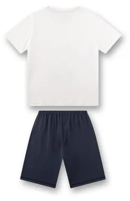Productafbeelding van Sanetta jongenspyjama, korte mouwen, wit, katoen | Comfortabele kinderpyjama