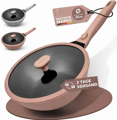 Produktbild von Induktions-Wokpfanne, 28 cm, mit Deckel und abnehmbarem Griff