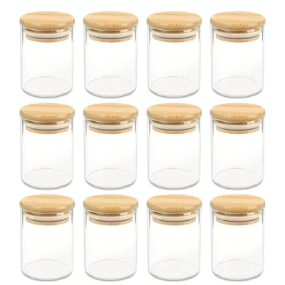 Produktbild von Schramm® Gewürzgläser 120 ml rund 7,5 x ø 5,5 cm mit Bambus Verschluss inkl. Etiketten wählbar 6, 12 oder 24 Stück Aufbewahrungsgläser, Größe:12 Stück