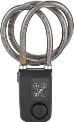 Produktbild von Schwarzes Fahrradschloss, wasserdichtes Schloss für Fahrräder und Tore, Antendiefstal-Kabelschloss mit 110 dB Alarm, hohe Sicherheit, Schlüsselloser Zugriff