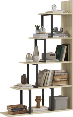 Image de HOMCOM Étagère bibliothèque séparateur de pièce style industriel en escalier 5 étagères 102 x 30 x 160 cm coloris chêne