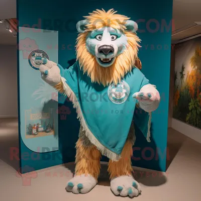 Produktbild von Blaugrüner REDBROKOLY Löwe Maskottchen Kostüm charakter bekleidet mit Boardshorts und Schalnadeln