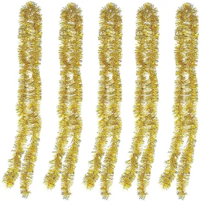Image de Guirlande de 5 pièces, longueur 2 mètres, couleur or métallique, effet scintillant, idéale pour la décoration de sapin de Noël, de couronnes, de mariages et de fêtes