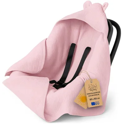 Produktbild von Musselin Einschlagdecke Babyschale Sommer 85x85 cm mit Kapuze Puderrosa