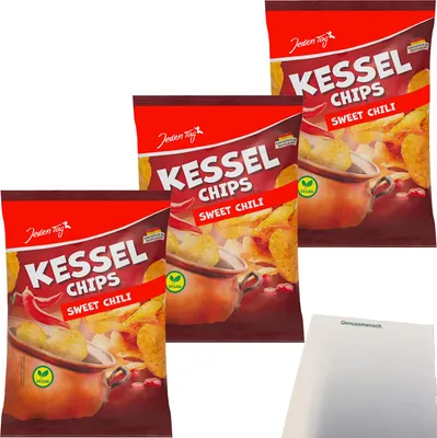 Produktbild von Jeden Tag Kesselchips Sweet Chili 3er Pack (3x150g Packung) + usy Block