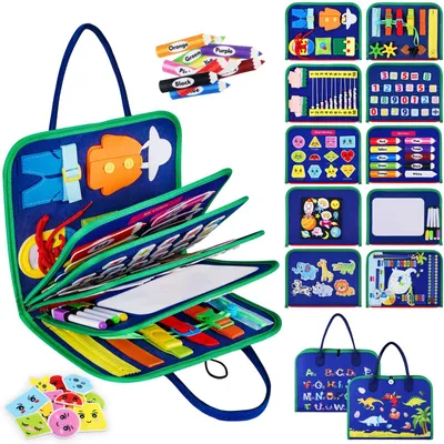 Zdjęcie produktu dla Tablica aktywności Montessori - Zabawka edukacyjna - 28 x 22 x 6,4 cm - Filc - Niebieski i różowy