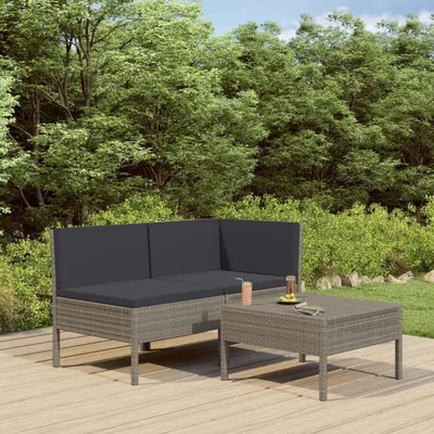 Produktbild von The Living Store 3-tlg. Garten-Lounge-Set mit Auflagen Poly Rattan Grau