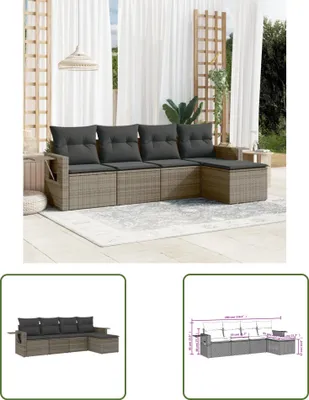 Produktbild von The Living Store 5-tlg. Garten-Sofagarnitur mit Kissen Grau Poly Rattan