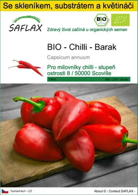 Obrázek produktu pro SAFLAX Kultivační sada - BIO - Chilli - Barak - Capsicum annuum - 15 Semena - S mini skleníkem, pěstebním substrátem a 2 květináči