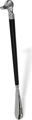 Produktbild von Schuhanzieher Ente Schuhlöffel Metall Vogel silber im Antik-Stil - 48cm