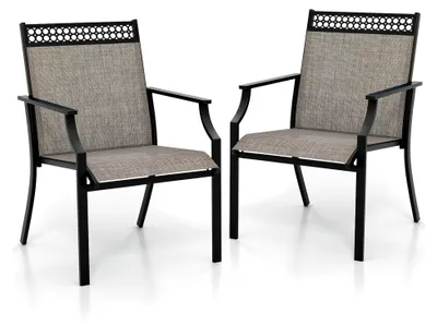 Produktbild von Gartenstühle 2er Set, Bistrostuhl mit Rückenlehne und Armlehne, Balkonstuhl aus Metall bis 160 kg belastbar, Essstuhl für den Außenbereich