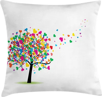 Produktbild von ABAKUHAUS Liebe Kissenbezug, Zusammenfassung Thema der Romantik mit Herz-Blätter Baum-Muster auf Plain Hintergrund, 40 x 40 cm, Weiß und Mehrfarbig